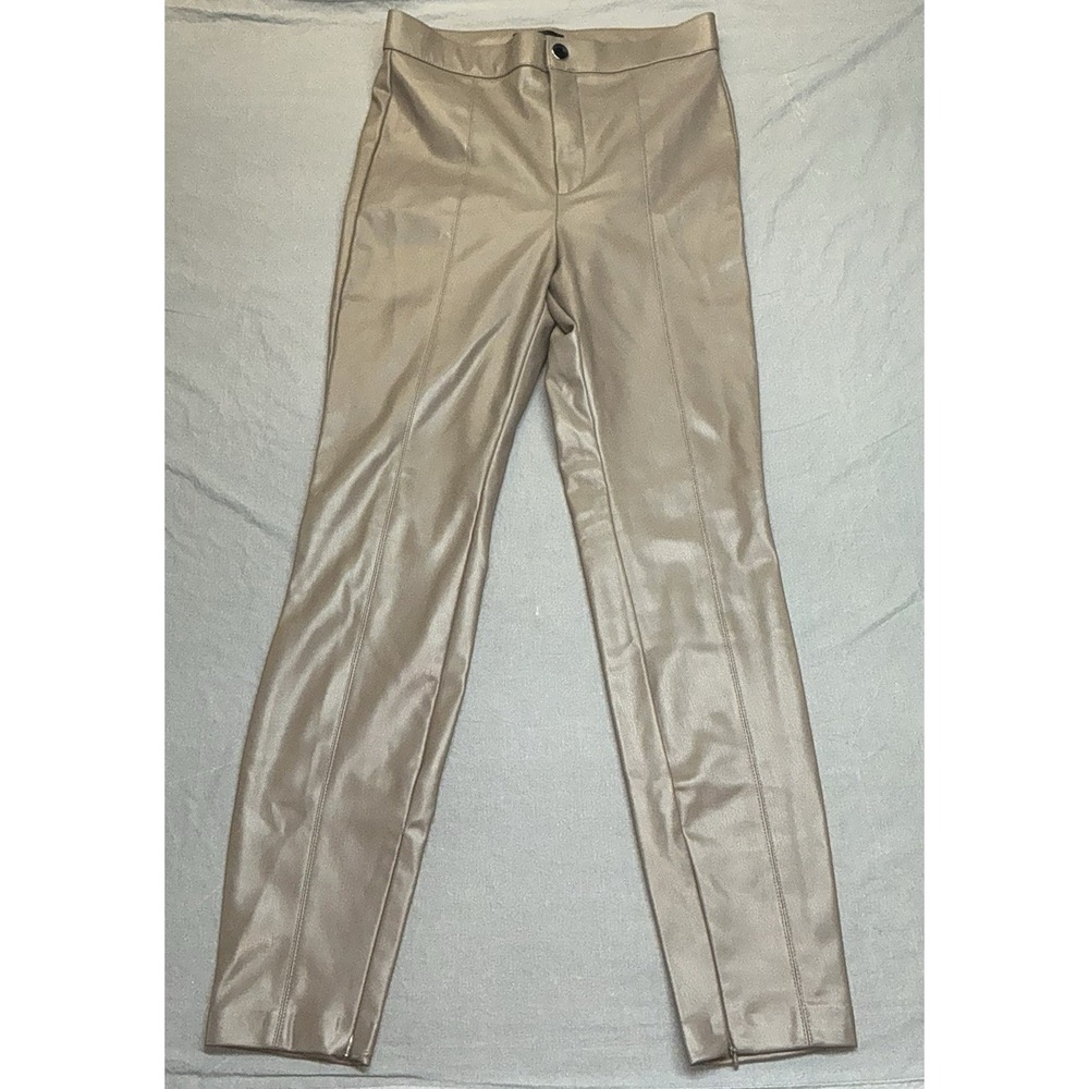 Zara Leggings Medium Tan Faux Suede Flat Front High Rise Ankle Zip Pants